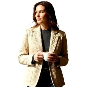 Belliza 10 Yellow Textured Women's Blazer Jacket Suit Coat Misses Size M Medium